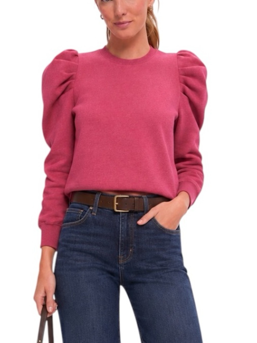 TUCKERNUCK Cotton Blend Heathered Pink Puff Sleeve Maisie Sweatshirt Top Size S